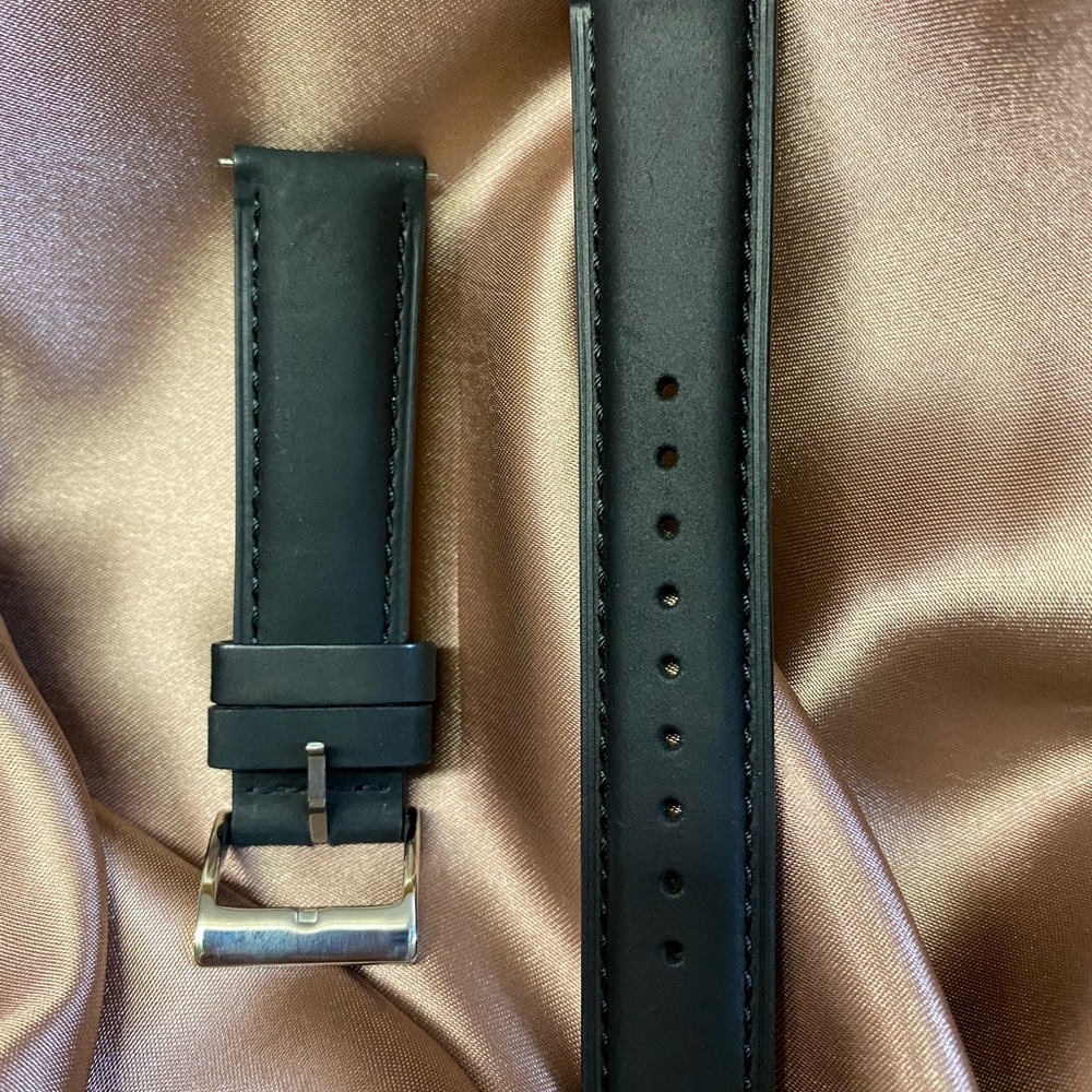 Men's Black Leather Watch Band, size 22mm